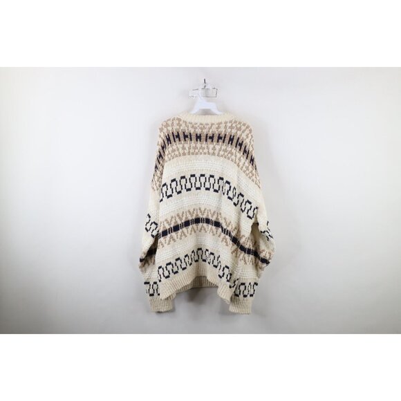 Vtg 90s Streetwear Mens XL Distressed Chunky Cotton Fair Isle Knit Sweater USA - Picture 11 of 13